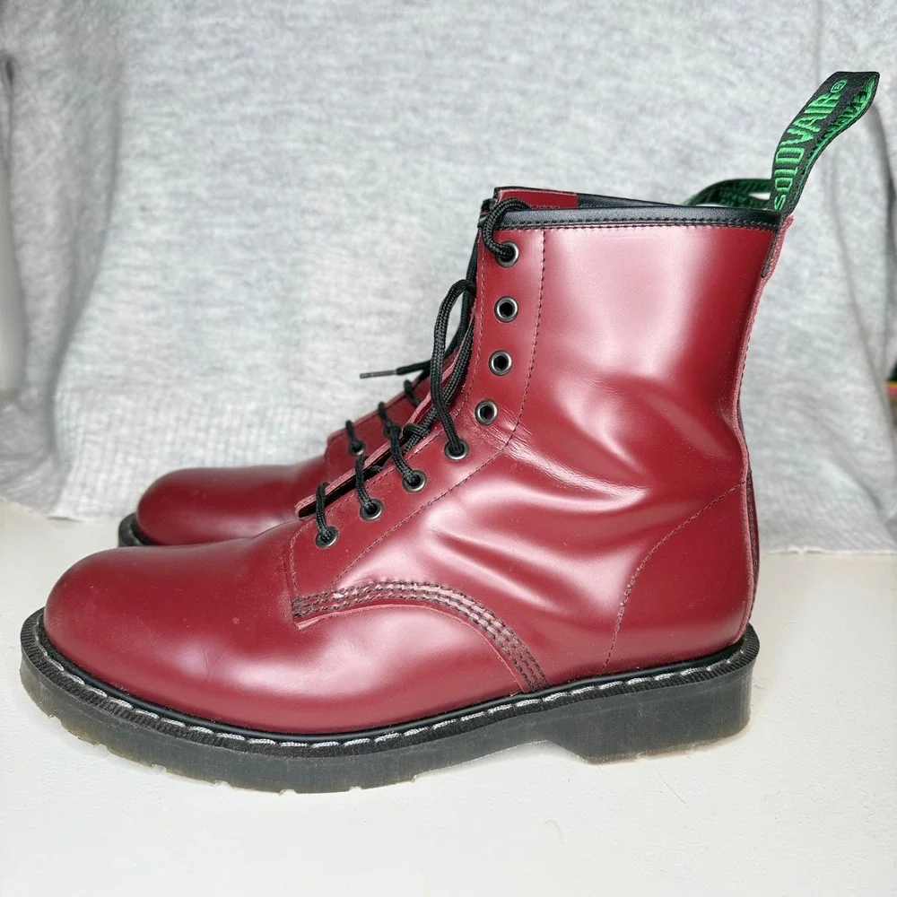 Solovair 8 Eye Men's UK 10 Derby Boot Cherry Red Rub-Off Leather Made in England